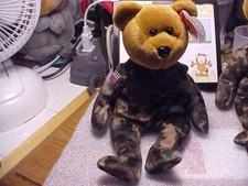 TY Beanie Babies Bear Stuffed Animal Name Hero Flag on Sleeve Birthday 3-12-2003
