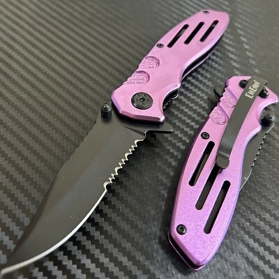 7” Purple Mini Tactical Spring Assisted Folding Pocket Knife Hunting Survival - Image 1 of 4