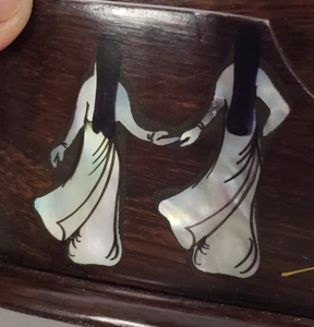 Vintage Vietnamesischer Schreibtisch Stift Karten Halter Teak Holz Intarsien Perlmutt - Bild 1 von 8