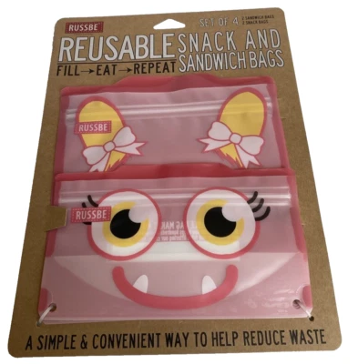 Russbe Sandwich Snack Bags Reusable 4pc Set Eco Zipper Food Storage Lunch Kit - Image 1 of 4