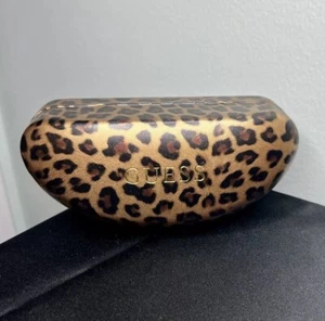 GUESS Leopard Print Hard Sunglasses Case Clamshell Holder Logo Black Felt Lining - Picture 1 of 15