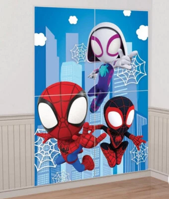 SPIDEY Friends Scene Setter HAPPY BIRTHDAY party BACKDROP w/12 photo booth props - Image 1 of 2