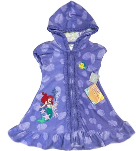 Disney Ariel Swim Coverup Size 4 Girl Terry Zip Hood Mermaid Purple Flounder - Picture 1 of 7