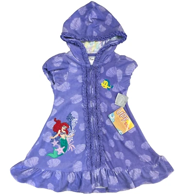 Swim Coverup Ariel Size 4 Girl Terry Zip Hood Mermaid Purple Flounder - Image 1 of 4
