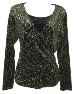 Black Notations Blouse, Metallic Embellishments, Long Sleeve, PL - Picture 1 of 12