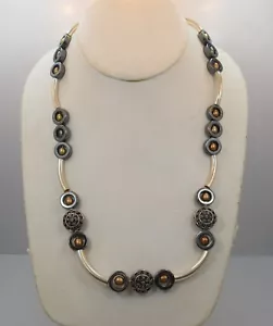 Stainless Steel black circle Pendant bronze bead charm necklace chain 21 inche - Picture 1 of 6