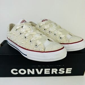 Converse CT All Star Ox Customized Pearl Sneakers Ribbon Laces Youth Size 2