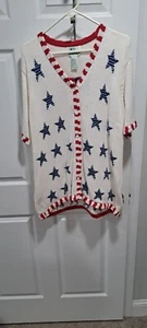 The Quacker Factory Women’s American Flag Cardigan Sweater Short Sleeve L NWT - Picture 1 of 4