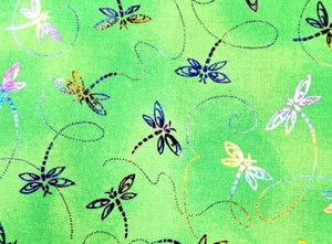 Maywood Studio Razzle Dazzle Silver Dragonflies on Green Cotton fabric 2 Yards - Picture 1 of 3