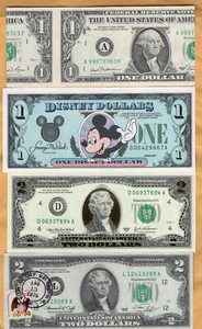10 Novelty $1 and $2 bills, 7 are postmarked 4/13/76, 1 is gold coated, and more - Picture 1 of 3