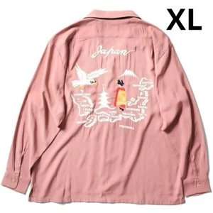 NEW HOUSTON Sukashirt XL Pink Rayon Maiko Japan Map Embroidered Souvenir Rare - Picture 1 of 7