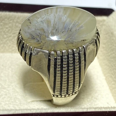 Anillo de plata de ley 925 para hombre natural Yemen sulaimani ágata aqeeq عقيق مصور Foto 1 de 4