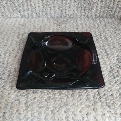Vintage Anchor Hocking Ruby Red Ashtray Royal Square 4.5 Inches Mid Century  - Image 1 of 4