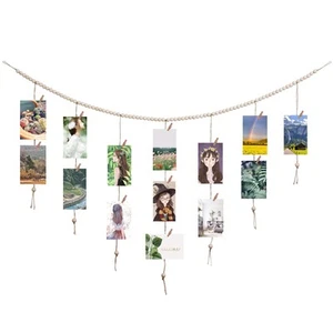 Wall Hanging Photo Display with Wood Beads Garland, Collage Picture Frame for... - Picture 1 of 7