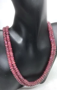 Ruby 2 Line Necklace 5mm Smooth Beads Natural Gemstone Jewelry Silver Clasp 20” - Picture 1 of 5