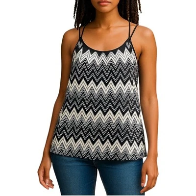 Old Navy Chevron Tank Top Womens S Black White Retro Festival Breathable Summer - Image 1 of 4