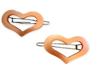 Vintage Pearlescant Red French Heart Barrettes, Deadstock - Picture 1 of 3