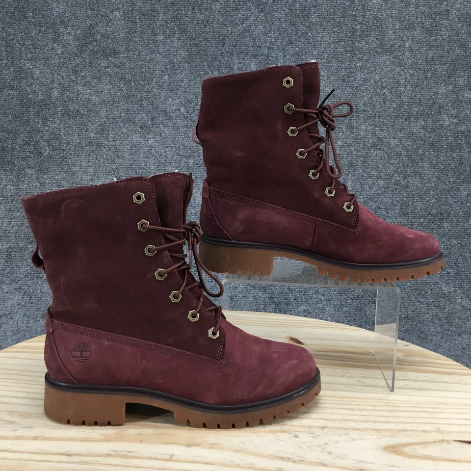 Timberland Waterproof Boots Womens 7.5 Jayne Burgundy Leather Faux Fur Fold - Image 1 of 4