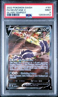 2022 POKEMON SWORD & SHIELD SILVER TEMPEST #181 FULL ART/SKUNTANK V PSA 9 - Image 1 of 2