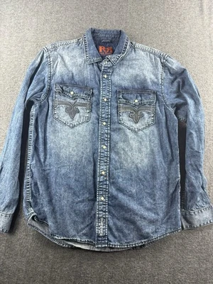 Camisa vaquera desgastada Rock Revival para hombre Western Snap Pearl ropa de calle Top XL Foto 1 de 4