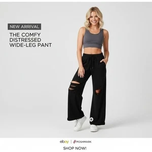 Pause Jeans - Natasha - Black Wide-Leg Distressed Cotton Pants Women's - XS - Picture 1 of 10