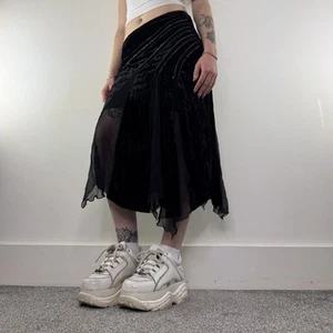 Y2K vintage asymmetrical mesh velvet maxi skirt - Picture 1 of 7