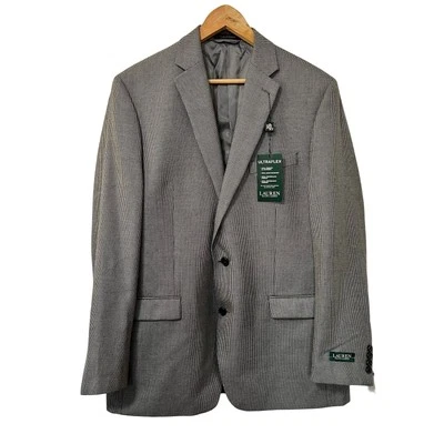 Lauren Ralph Lauren UltraFlex Herringbone Blazer Size 44L Gray Classic Men’s NWT - Imagem 1 de 4
