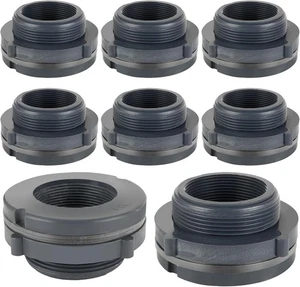 8PCS 2 Inch PVC Bulkhead Fitting, Double Threaded Bulkhead Water Tank Connector - Picture 1 of 3