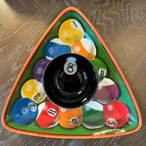 Arcilla Arte Piedra Vida Pintado a Mano Rack'em Up Cerámica Billar Piscina Chip Dip Set - Imagen 1 de 7