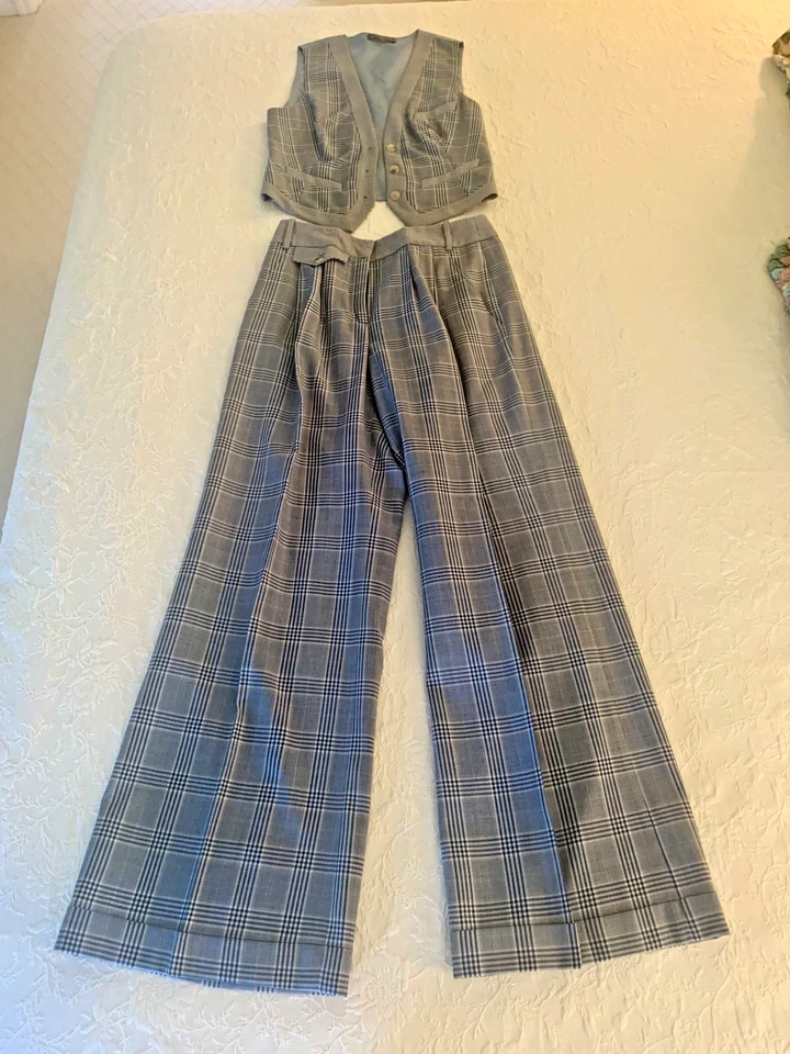 Alexander McQueen 2 Piezas Pantalones y Chaleco Traje Azul Cuadros Pierna Ancha Mujer 40 Foto 1 de 4