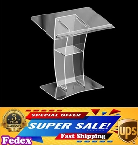 Acrylic Clear Podium Plexiglass Pulpit School Conference Church Curve Lectern US - Picture 1 of 19