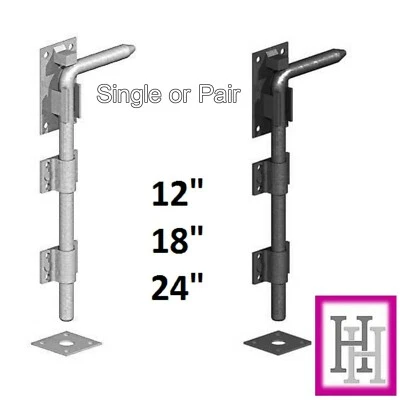 12" 18" 24" HEAVY DUTY DROP BOLT DOOR GARAGE SHED SLIDING HASP BOLT D19 - Image 1 of 4