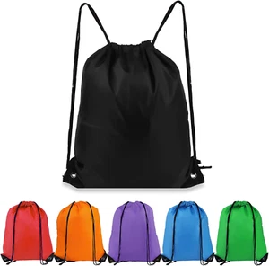 6-Pack Drawstring Backpacks – Colorful Gym, Sports, Swim & Travel String Bags - Picture 1 of 11