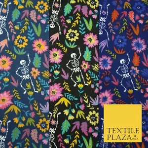 Bailando Esqueletos Día de Muertos HALLOWEEN Estampado Polialgodón Tela 45" Ancho - Imagen 1 de 13