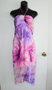 Pink Purple Tropical Floral Flowy Dress Halter Teen Size Medium M Mid Length - Picture 1 of 12