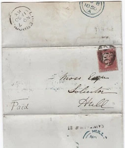 1850 LIVERPOOL =466= NUMERAL TO HULL 1d IMPERF WRAPPER SAINT ANNE ST SUB PO - Picture 1 of 2