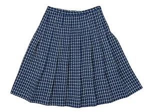 VINTAGE RUSS 70S BLUE WHITE HIGH WAIST KNEE LENGTH PLEATED SKIRT 24"W - Picture 1 of 14