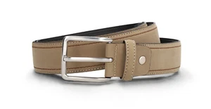 Cinturón para hombre vegano nobuck beige hebilla cuadrada plateada ajustable moda elegante - Imagen 1 de 4