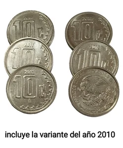 Monedas 10 centavos Mexico  2010-2014 - incluye variante sin puntos en aro 2010 - Picture 1 of 3