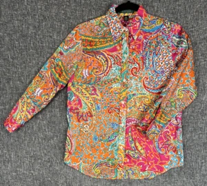 Lauren Ralph Lauren Button Up Shirt Women's Small Paisley Print 3/4 Sleeve - Picture 1 of 10