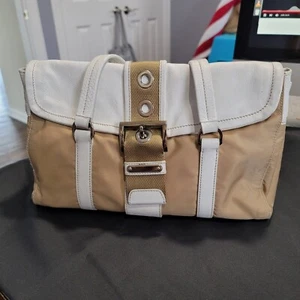 PRADA White Beige Tessuto Canvas And Leather Buckle Tote Bag - Picture 1 of 10
