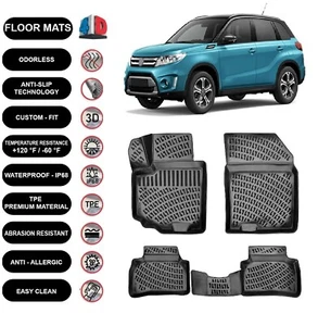 Floor Mats Liner Fits Suzuki Vitara (2015-2022) Waterproof 4D Molded Black 4pcs - Picture 1 of 4