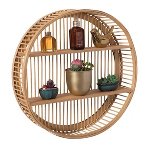 Vintiquewise Decorative Rattan Round Display Shelf 2 Shelves for The Dining Room - Picture 1 of 4