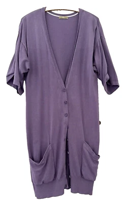 TU.  LILAC KNIT LONG CARDIGAN V NECK/POCKETS/TAB UP SHORT SLEEVES. SIZE 14 - Image 1 of 4