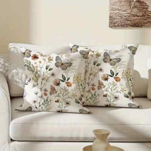 Par de fundas de cojín clásicas de mariposas y flores silvestres 45 cm x 45 cm NUEVO - Imagen 1 de 5