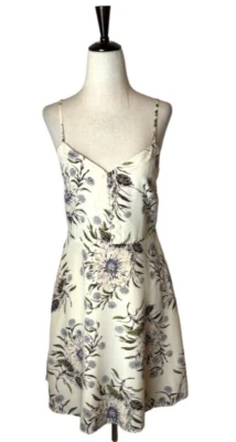 Madewell Dress Women 4 Ivory Silk Floral Print Button Front Slip Cami Mini Boho - Image 1 of 4