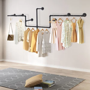 Soporte de exhibición de barra colgante de ropa industrial para colgar ropa con tubo montado en la pared - Imagen 1 de 12