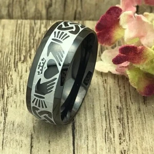 Anillo Claddagh, Personalizar Anillo Claddagh Celta Chapado en Negro Acero Inoxidable - Imagen 1 de 6