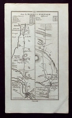 IRLANDA, L.DERRY, LIMAVADY, COLERAINE, hoja de ruta antigua, Taylor & Skinner 1783 Foto 1 de 4