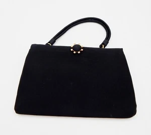 Ingber Abend schwarz Krepp Handtasche Clutch Clamshell Gold RS-Verschluss USA - Bild 1 von 11